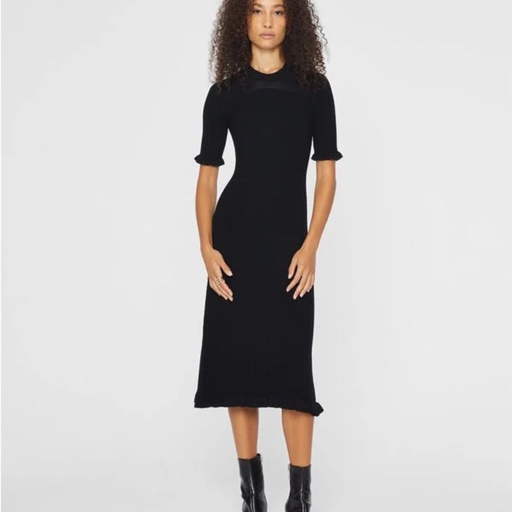 Club Monaco - Short Sleeve Mix Stitch Dress - Black Medium